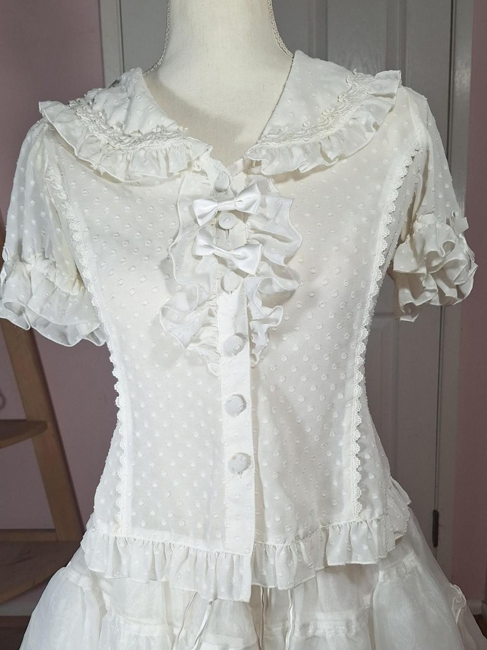 🤍 Metamorphose Temps de Fille White Polka Dot Blouse 🎀✨